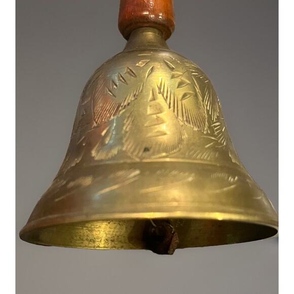 VTG Hand Held Brass w Wood Handle School Dinner Bell 9" India Signal Etched NICE - Picture 12 of 12